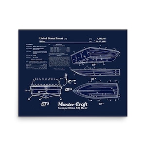 Mastercraft Ski Boat Patent Print- Vintage Ski Boat- Stars and Stripes- Waterski Art -Navy- Multiple Sizes Available(Unframed)