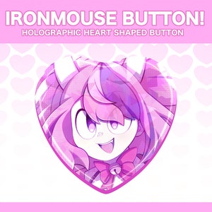 Ironmouse! | 2-calowy holograficzny guzik w kształcie serca