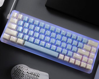 Blue Transparent Ice Backlit Keycap Set Mechanical Keyboard (104) MX Switch OEM Profile PBT with Keycap Puller Inactive