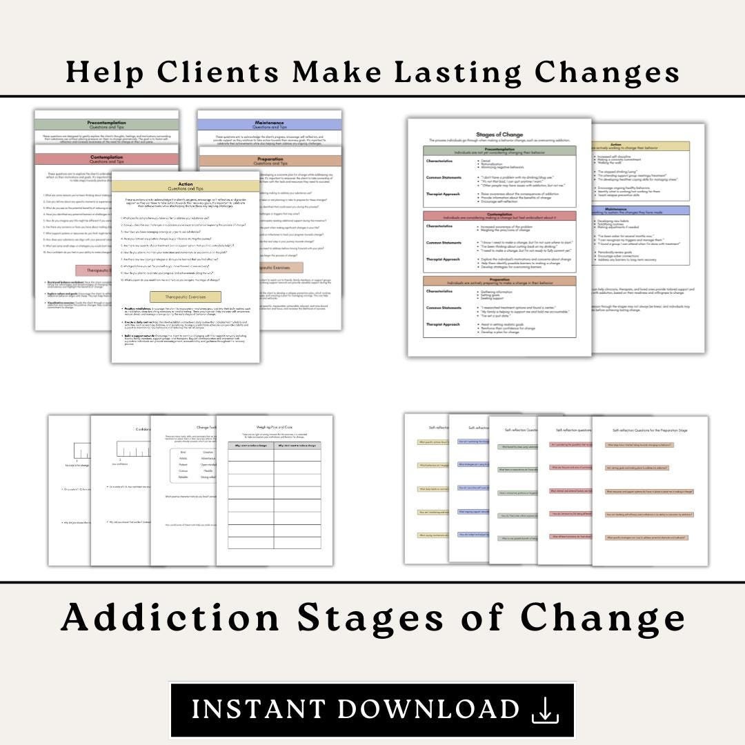 Addiction Stages of Change, Make Lasting Changes Worksheets, Substance ...