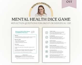Tärningsspel om psykisk hälsa. Gruppterapiaktiviteter. Reflektionsfrågor. Rådgivningsresurser. Utskrivbara material för terapi.