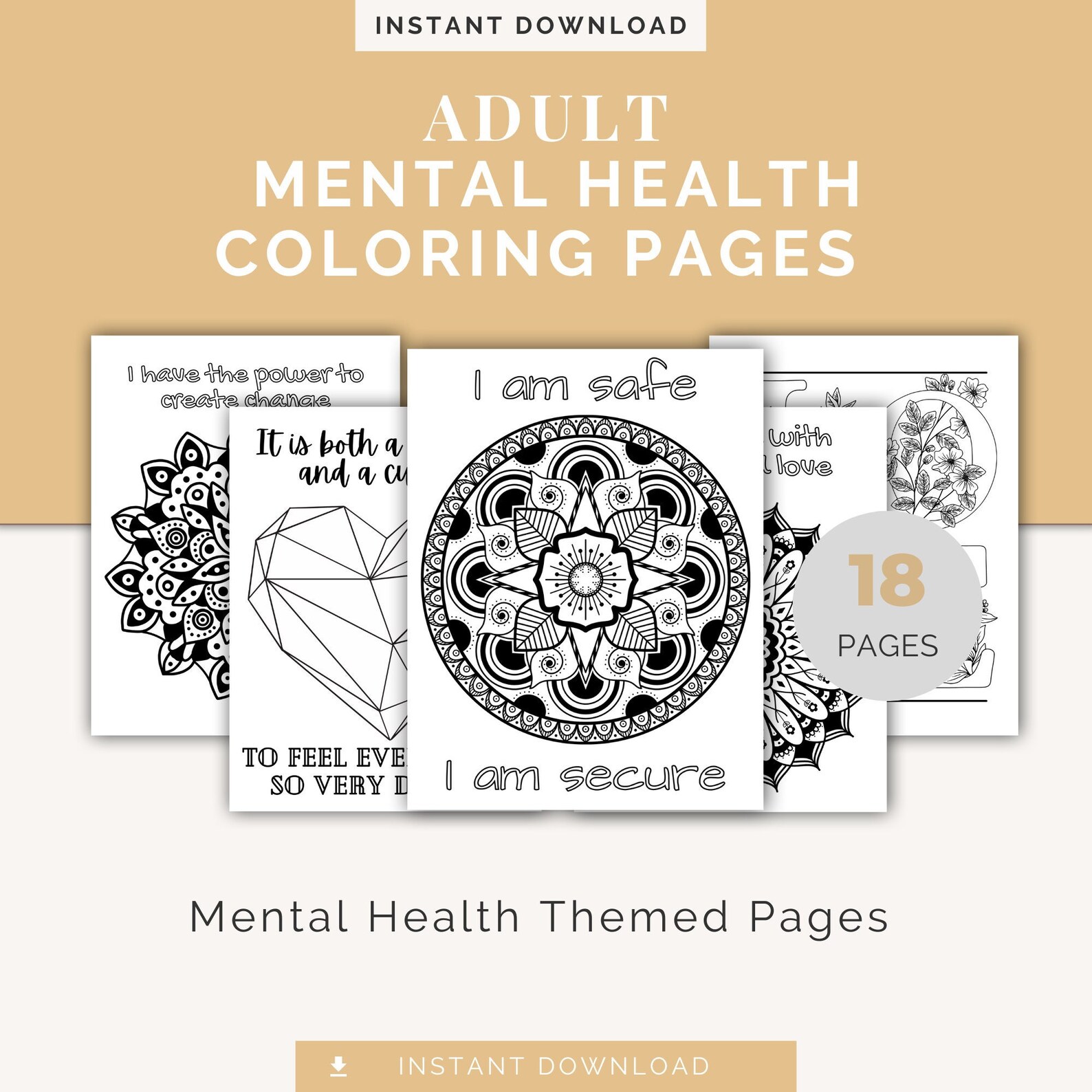 Adult Coloring Pages, Mental Health Theme - Etsy
