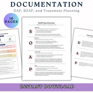 Therapy Documentation. SOAP and DAP Notes. Treatment Plan Ideas. Instant Download PDF.