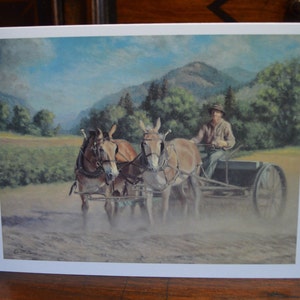 4 Kunstkarten von Turning Haw, Kunstkarte, Grußkarte, Fine Art Karte, Mule Team Painting, Western Art, Landschaftsmalerei, Blanko Karte