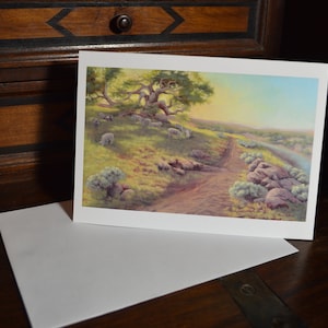 4 Art Cards of Sheep May Safely Graze, Greeting Card, Art Card, Original Art, Clara McGinnis, Landscape Painting, Farm Painting, Stationary