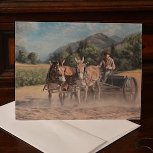 4 cartões de Turning Haw, arte original, cartões comemorativos, cartões de arte, belas artes, Clara McGinnis, Mule Art, estacionário, cartões em branco