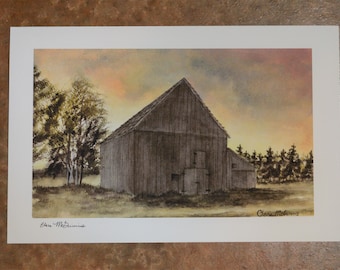 Boyer Barn, Giclee Print, Originele Kunst, Aquarel Art Print, Whidbey Island Art, Landschap schilderij, Boerderij schilderij