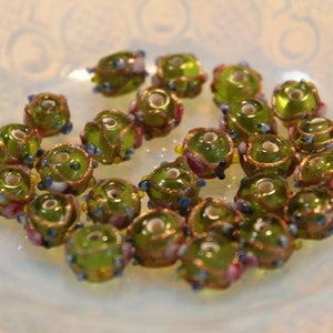 25 venezianische Murano-Stil Hochzeitstorte Fancy Lampwork Glas Rondell Perlen, apfelgrün, 6 bis 8 mm, Vintage, DIY Schmuck Zubehör, Fancy