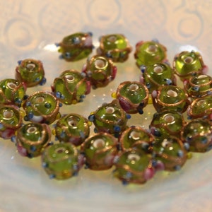 25 perline di vetro rondelle in stile Murano veneziano, mini torta nuziale, verde mela, da 6 a 8 mm, vintage, forniture per gioielli fai da te, fantasia