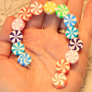 15 ct Rainbow Peppermint Candy Clay Beads,  13mm, Christmas, Holiday, DIY Jewelry and Craft Supply,  Kids Crafts