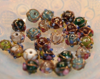 25 Venetian Murano Style Mini Wedding Cake Fancy Lampwork Glass Rondelle Beads, Color Mix, 6 to 8 mm, Vintage, DIY Jewelry Supplies, Fancy