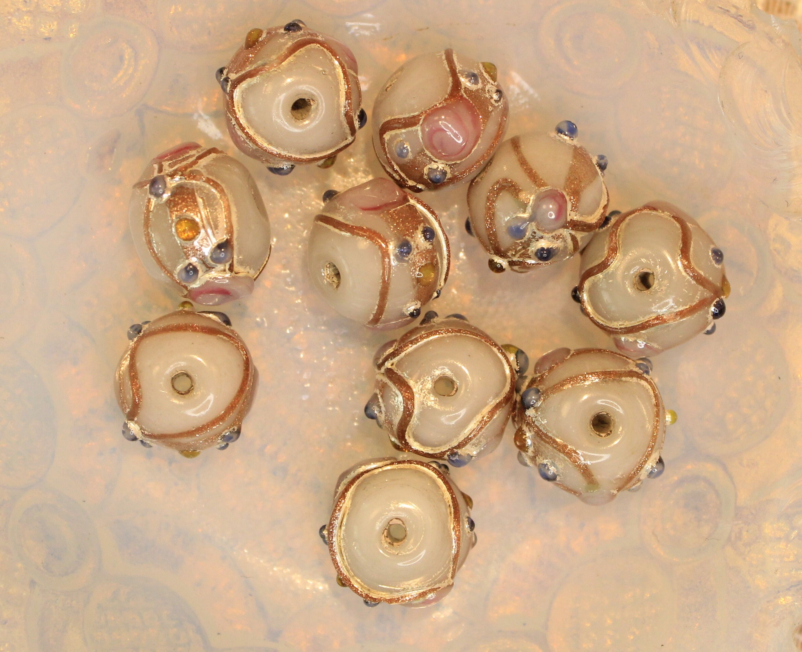 Boucles D'oreilles Perles Verre Murano Miel - Argent/or Plaqué, Pendantes, Neuf Sans Emballage