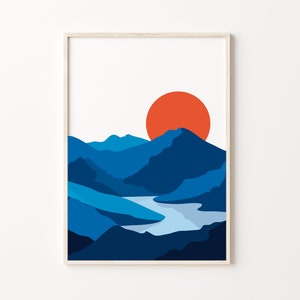 Poster Sunset, Landscape, Lovers Print, Graphic Print, Nature, Lake, Sea, Sun