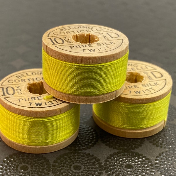 Vintage pure silk twist buttonhole thread 3 spools of ‘Limerick Green’ 10 yards each size D