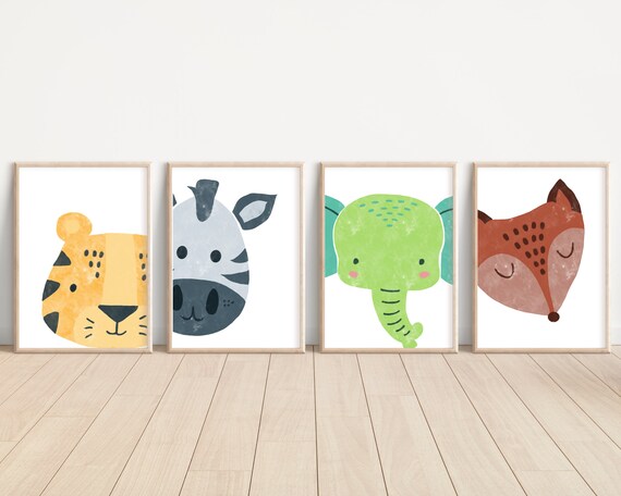 Set of Eight Nursery Animals Printable Wall Art Baby Room - Etsy