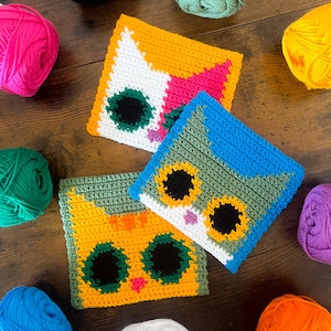 Happy Cat Coasters Crochet Pattern