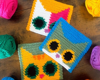 Happy Cat Coasters Crochet Pattern