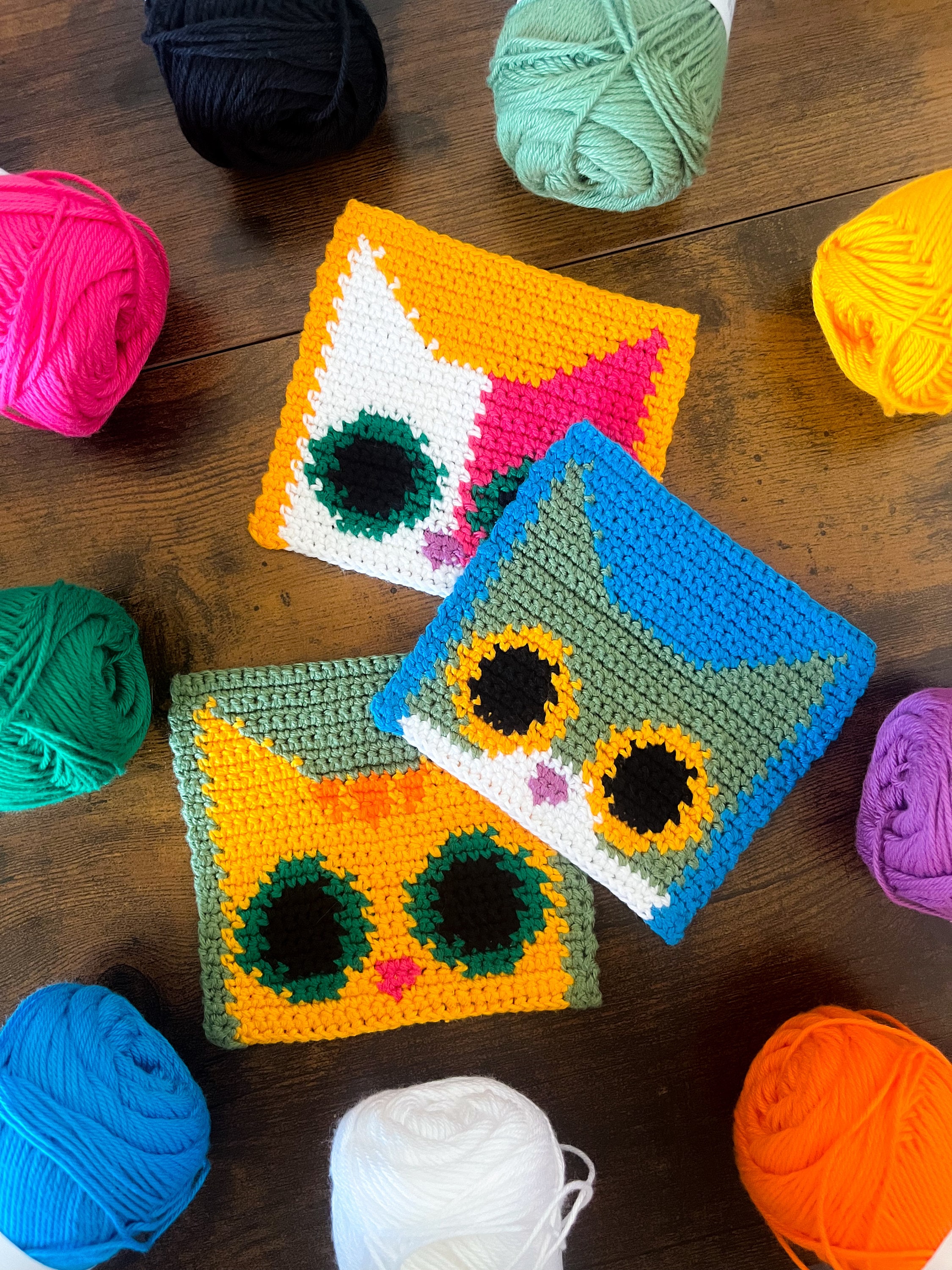 30 Cat Coaster Crochet Patterns for Cat Lovers, Gifts, and Cozy Home Decor 8 Happy Cat Coasters Crochet Pattern Set