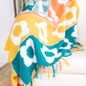 Lottie Retro Flower Blanket Crochet Pattern