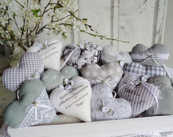 Fabric hearts 9x9cm, gray - white, free choice of pattern, country house,shabby,vintage,for hanging,window decoration,French country house