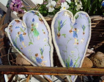 Large fabric hearts 12x19cm for hanging, hearts made of Acufactum fabric, shabby, country house, spring, light blue - violet - green