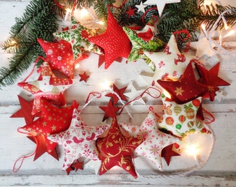 Étoiles coeurs sapin rouge blanc,étoiles en tissu,libre choix de motifs,décorations de Noël,décorations pour sapin Noël,décoration d'hiver