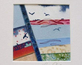 PATCHY - collage de patchwork, collage de tissu,art textile,image de patchwork,couette,patchwork,maritime,mouettes,décoration murale