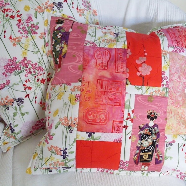Promenade à Kyoto, patchwork, housse de coussin couette, oreiller, Maiko, Geisha, Japon, fille Maiko, tissu Asie