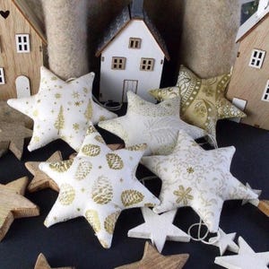 5 Fabric stars,11cm ,fabric stars to hang up ,Christmas tree ornaments,gold,cream,beige,natural,gold,Christmas decoration