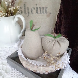 Set of pears and apples made of fabric,decorative fruit,textile pears,shabby chic,country house,table decoration,linen, basket filler