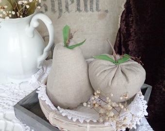 Set of pears and apples made of fabric,decorative fruit,textile pears,shabby chic,country house,table decoration,linen, basket filler