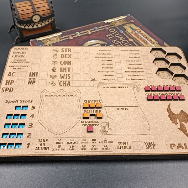 DnD PALADIN Class Character Tracker / Character Sheet, Spell Slots, vaardigheden met dobbelsteenslots. Kerkers en draken cadeau.