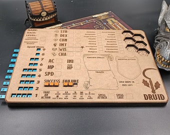 Handcrafted Wooden Druid Character Board: DnD Tracker
