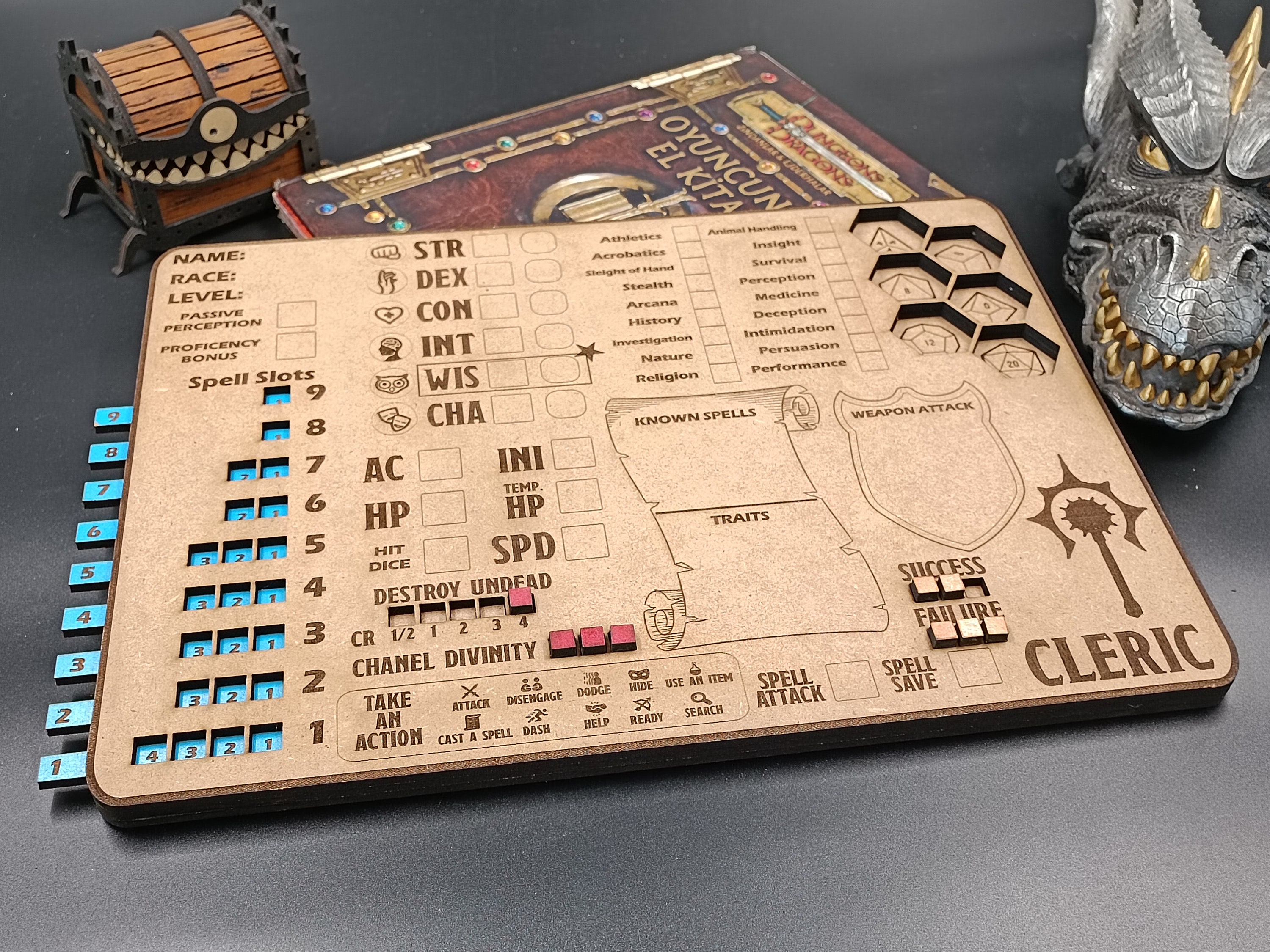 DnD Cleric Character Tracker: Wooden Spell Slots Board