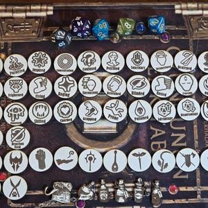 50 Class Icons and Status Tokens for Tabletop RPGs - Dungeons and Dragons - Wooden RPG DND 5e Gaming and Board Game tokens -