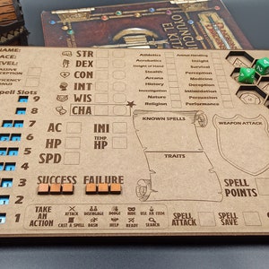 DnD SORCERER Class Character Tracker / Character Sheet, Spell Slots, Abilities with Dice Slots. Dungeons and Dragons Gift.