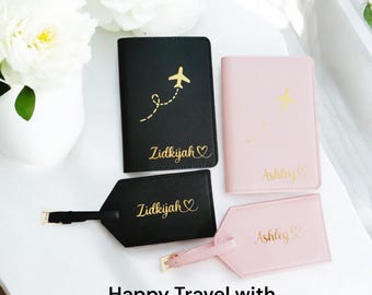 Special Personalized Saffiano Leather Passport Case & Luggage Tag Set
