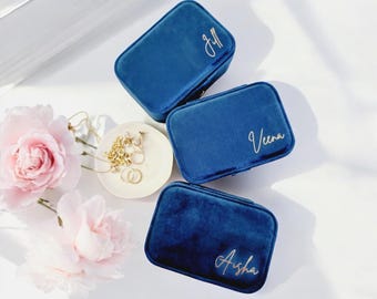 Personalized Italian Velvet Travel Jewelry Case: Constellation & Birth Flower Gift
