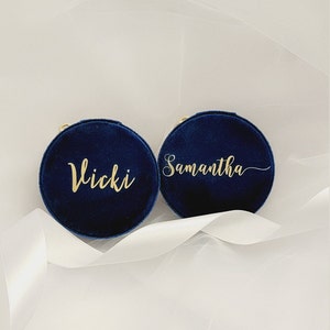 Personalized Round Travel Jewelry Velvet Ring Case|Gift for her Wedding|Bridesmaid|Mom|Holiday|Jewerly Ring Box|