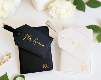 Personalized Saffiano Leather Passport Case & Luggage Tag Set