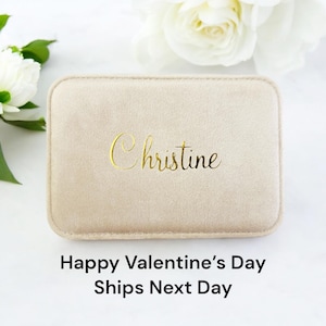 Regalo para el Día de la Madre, caja rectangular grande de lujo con cremallera para viaje, de terciopelo suave, con monograma personalizado, regalo para ella, boda o damas de honor
