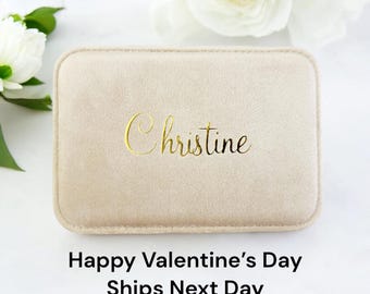 Monogrammed Velvet Travel Jewelry Box | Personalized Gift for Her
