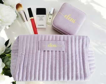 Personalized Velvet Makeup Bag & Jewelry Case Gift Set