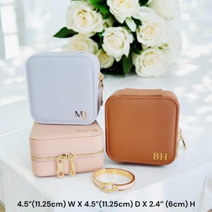 Custodia portagioielli quadrata media in pelle Saffiano blu ardesiaI Scatola portagioielli da viaggioI Regalo perfetto per la sposa, le damigelle, gli amici, la famiglia