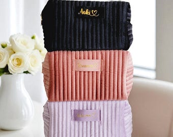 Personalized Corduroy Makeup Bag, Custom Bridesmaid Gift