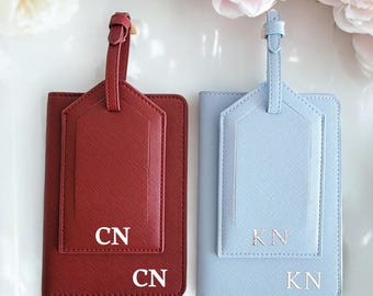 Burgundy Personalized Saffiano Leather Passport Case & Luggage Tag Set