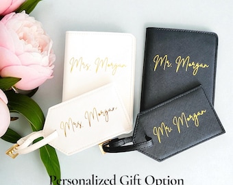 Personalized Saffiano Leather Passport Case & Luggage Tag Set