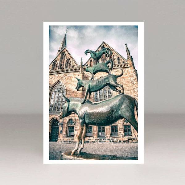 Bremer Stadtmusikanten, Postkarte, Ansichtskarte, Grußkarte, Gebrüder Grimm, Märchen, Bremen, Gute Karten