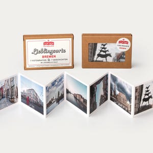Leporello, Brême, lieux préférés, zigzag, musiciens de la ville, Weser, mairie, Schnoor, cadeau, cadeau, boîte, photographie, bonnes cartes