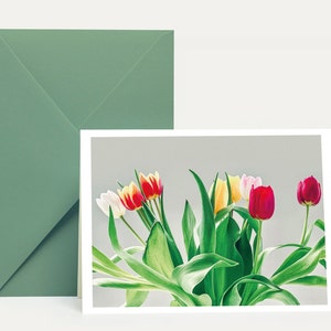 Tulpen, vouwkaart met envelop, boeket bloemen, verjaardag, wenskaart, uitnodiging, natuur, foto